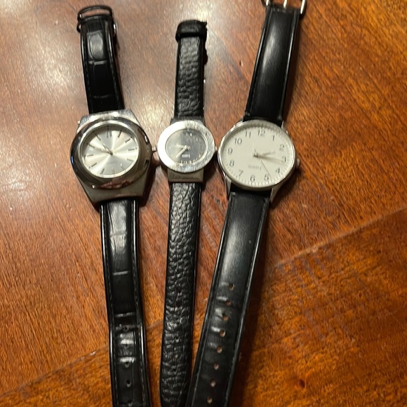 Accessories | Collection Of 3 Silver With Black Bands Ladies Watches